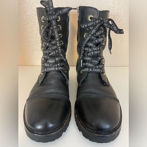 Zadig & Voltaire Joe Smooth Cowskin side print combat moto boot French 37/6-6.5 - Picture 10 of 16
